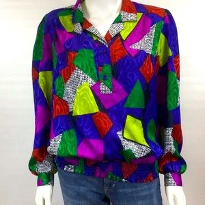 Vintage Maygene Multi Color Pull Over Blouse